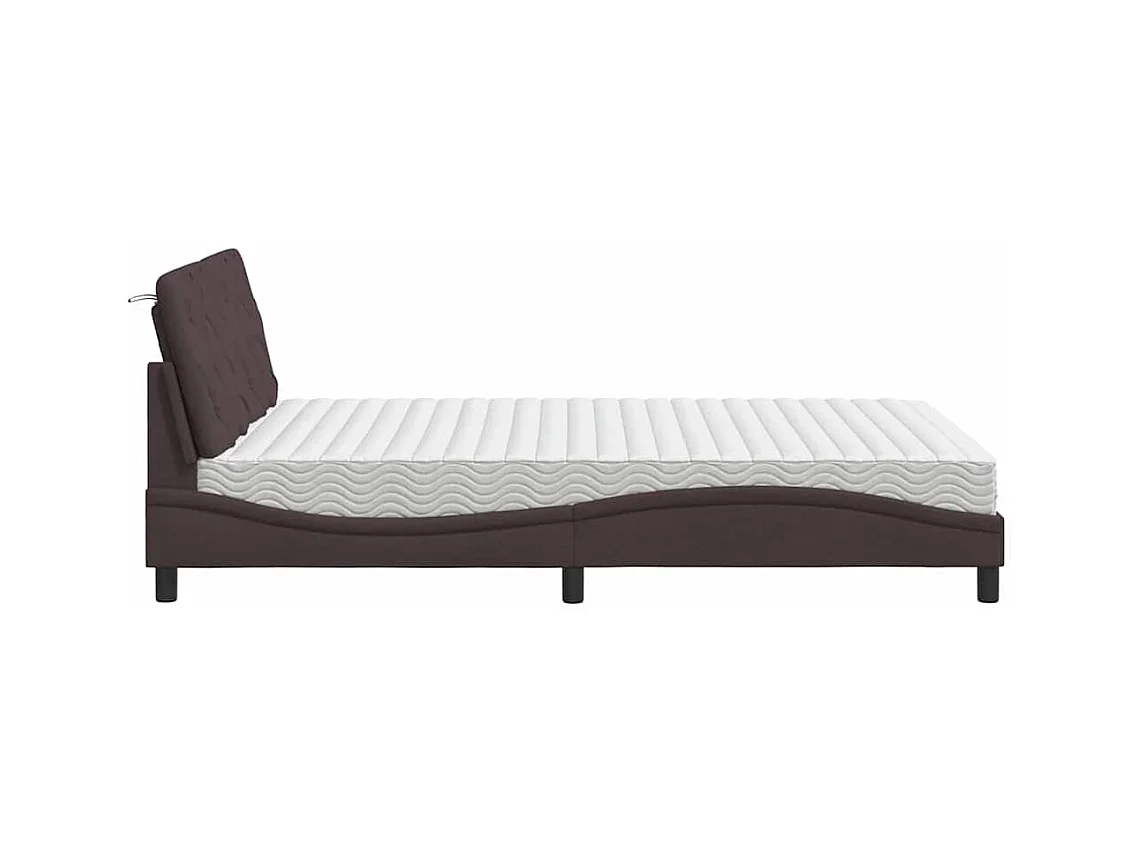 Lit avec matelas marron foncé 140x190 cm tissu