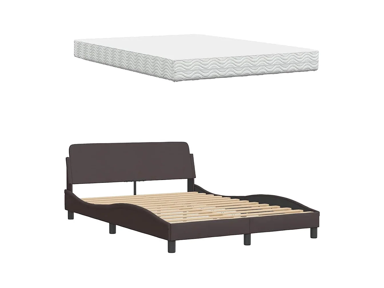 Lit avec matelas marron foncé 140x190 cm tissu