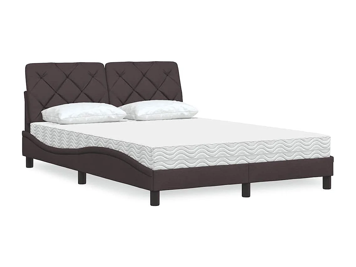 Lit avec matelas marron foncé 140x190 cm tissu