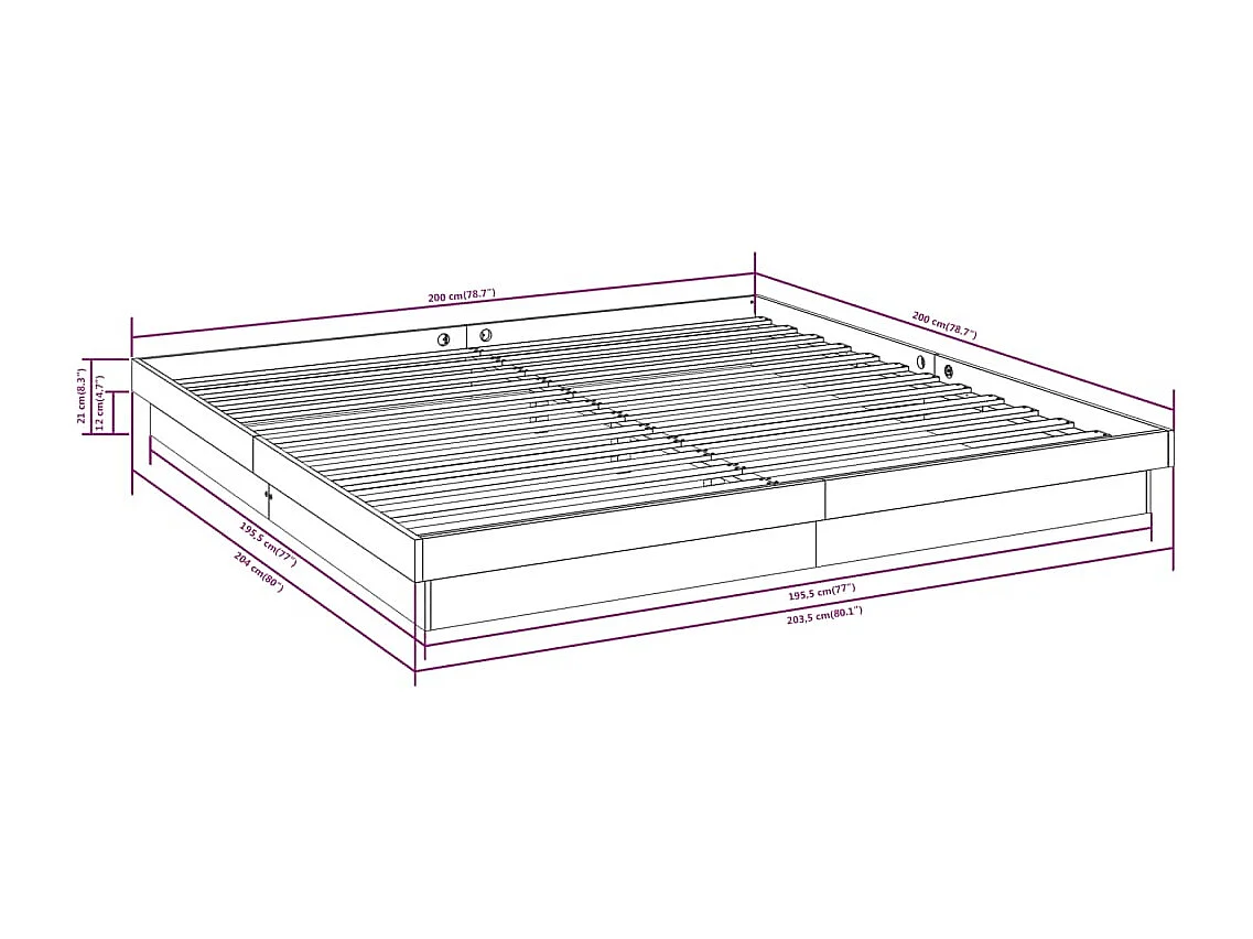 Cadre de lit bois massif 200x200 cm