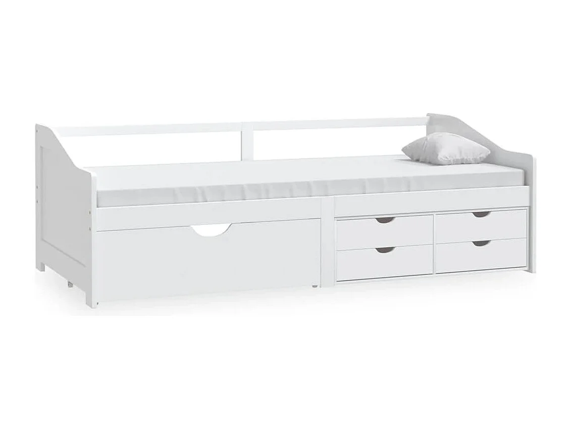 Lit de repos 3 places à tiroirs Blanc Pin massif 90x200 cm