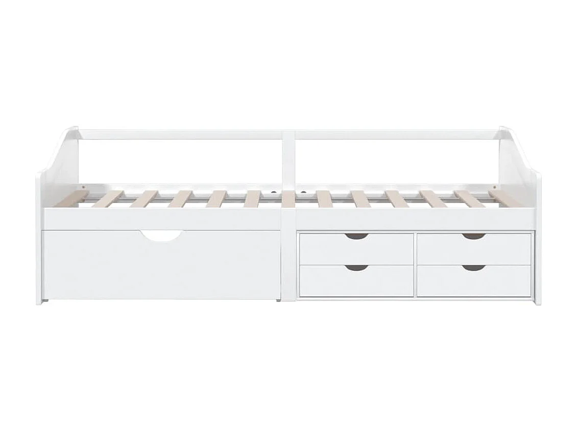 Lit de repos 3 places à tiroirs Blanc Pin massif 90x200 cm