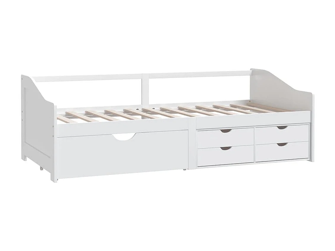 Lit de repos 3 places à tiroirs Blanc Pin massif 90x200 cm