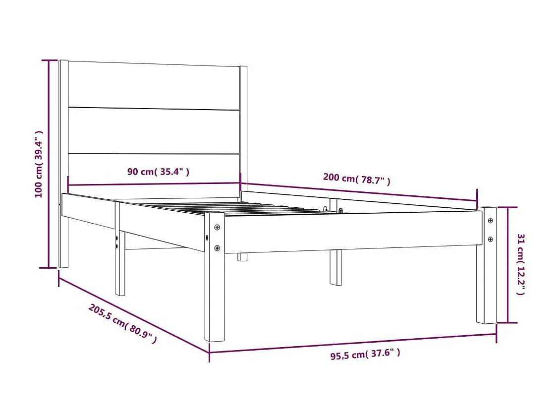 Cadre de lit Bois de pin massif 90x200 cm