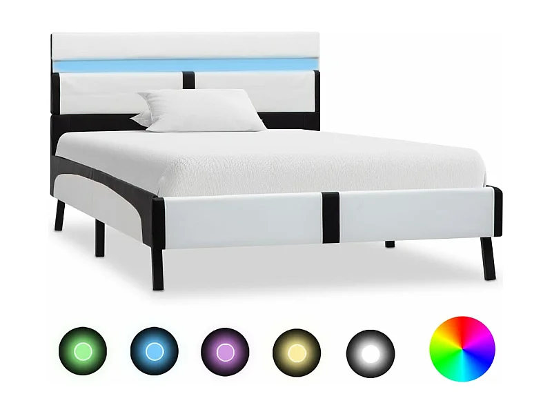Bedframe met LED kunstleer wit en zwart 90x200 cm