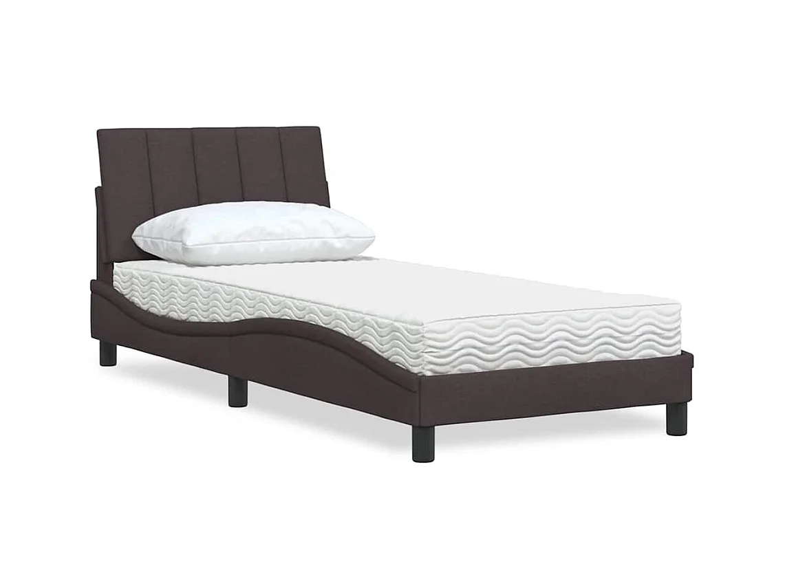 Bed met matras "Hanko" stof donkerbruin 90x190 cm