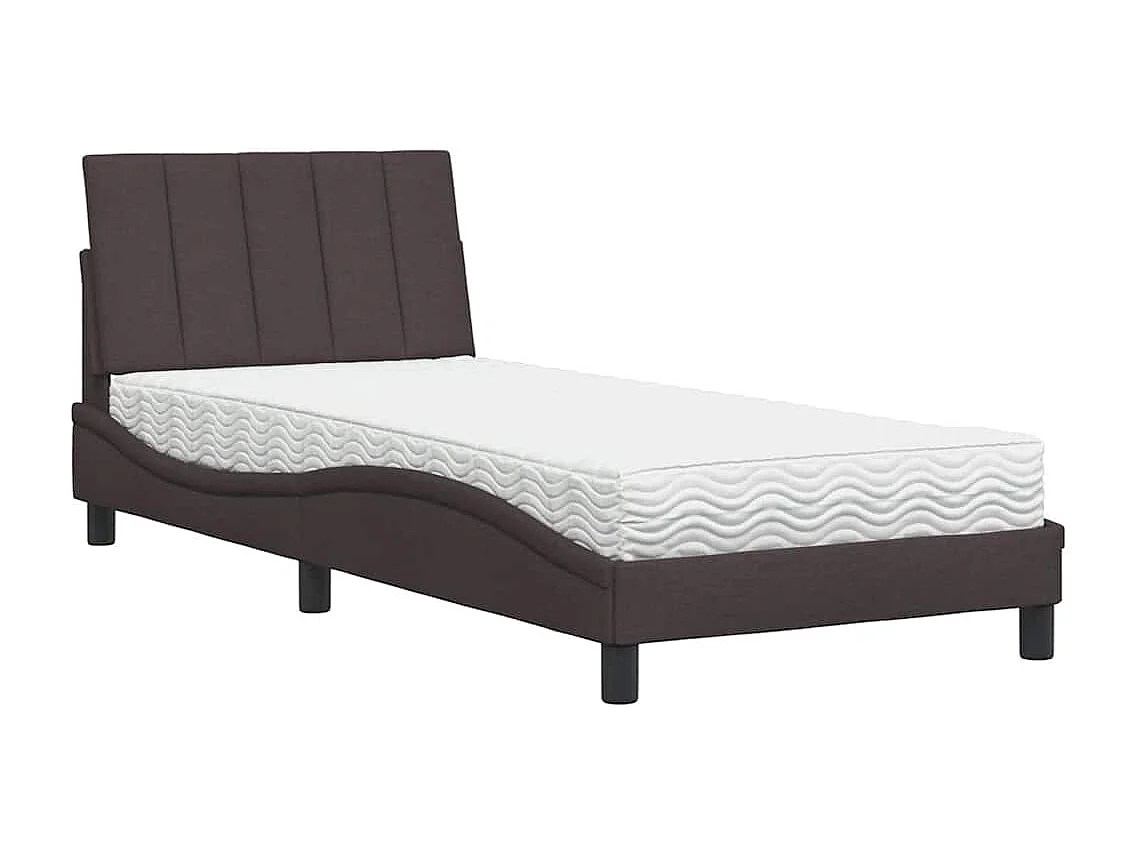 Lit avec matelas marron foncé 90x190 cm tissu