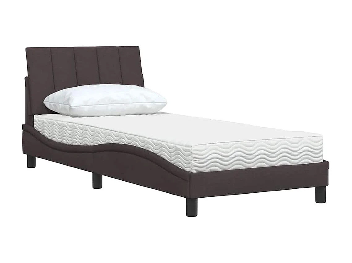 Lit avec matelas marron foncé 90x190 cm tissu