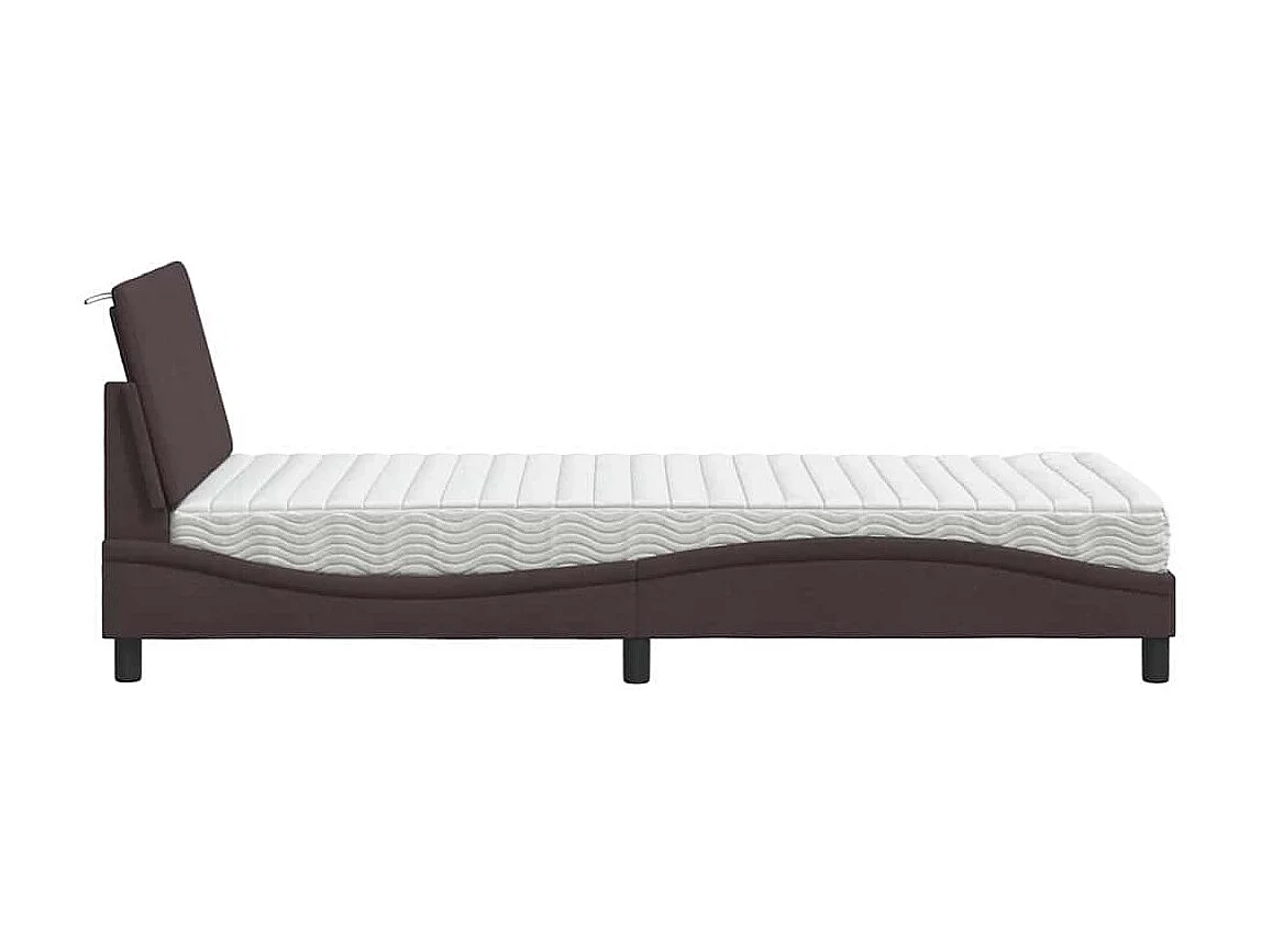 Lit avec matelas marron foncé 90x190 cm tissu