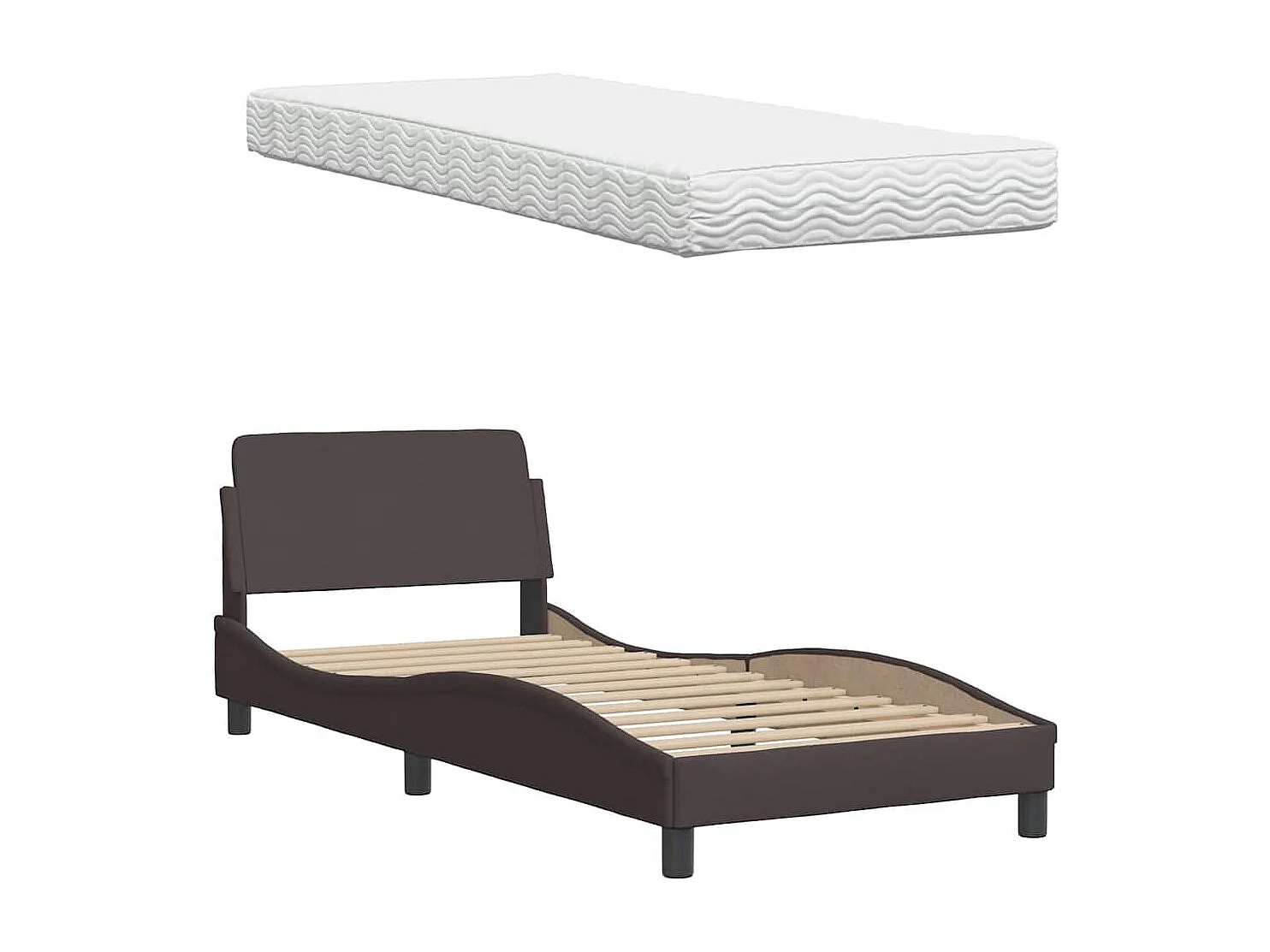 Lit avec matelas marron foncé 90x190 cm tissu