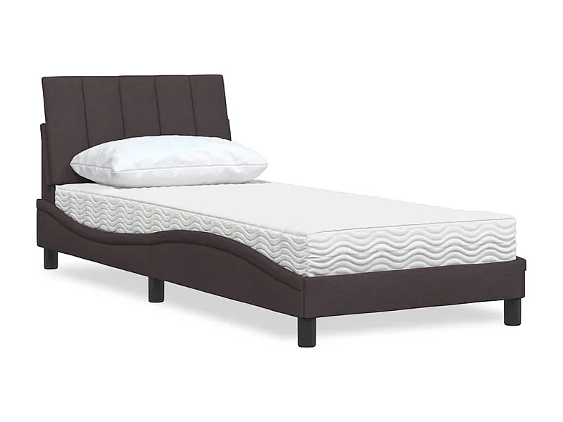 Lit avec matelas marron foncé 90x190 cm tissu