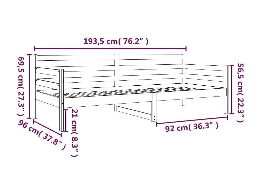 Lit de jour 90x190 cm Bois de pin massif