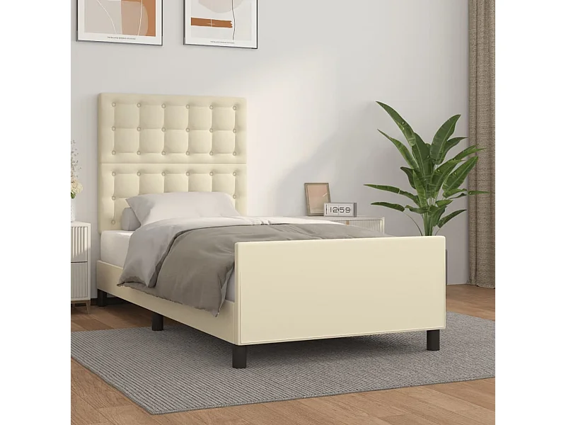 Bedframe met hoofdbord kunstleer crèmekleurig 80x200 cm