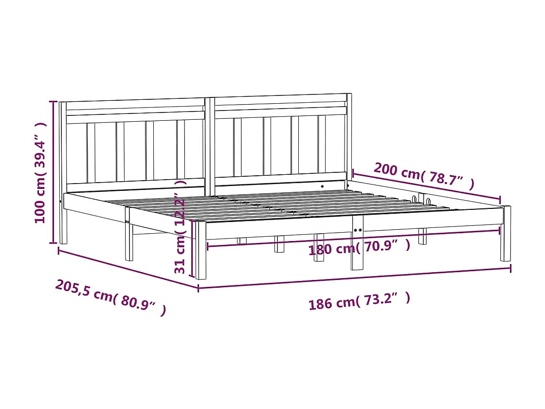 Cadre de lit Blanc Bois massif 180x200 cm Super King