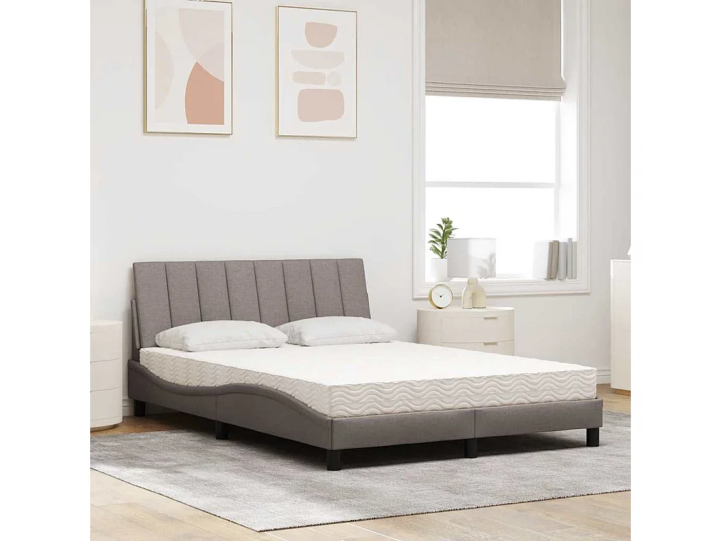 Bed met matras "Hanko" stof taupe 140x190 cm