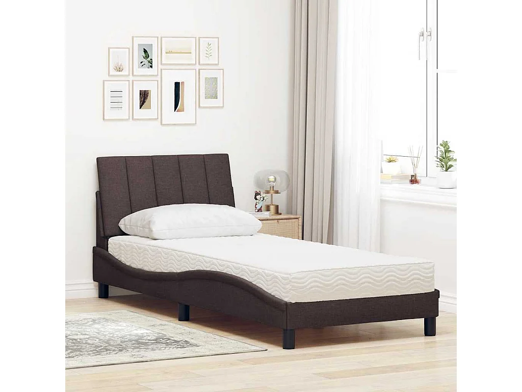 Lit avec matelas marron foncé 80x200 cm tissu