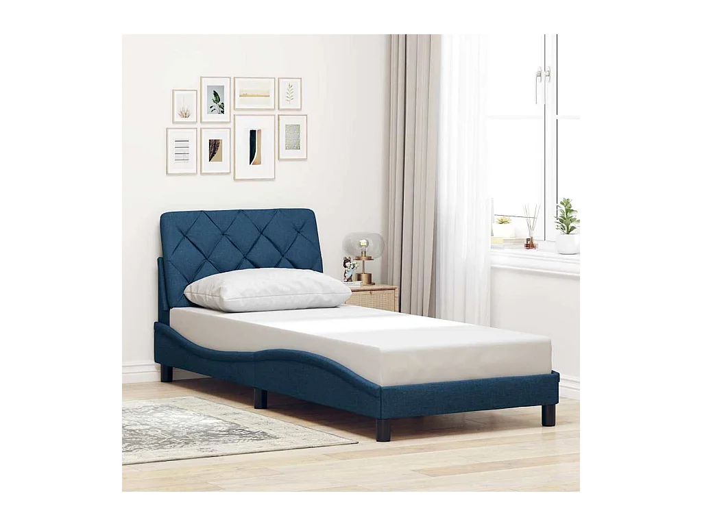Cadre de lit sans matelas bleu 90x200 cm tissu
