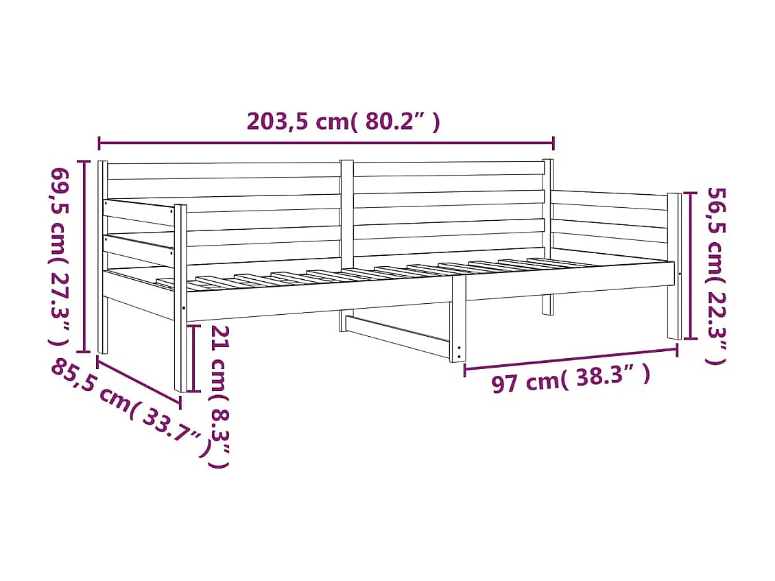 Lit de jour 80x200 cm Bois de pin massif