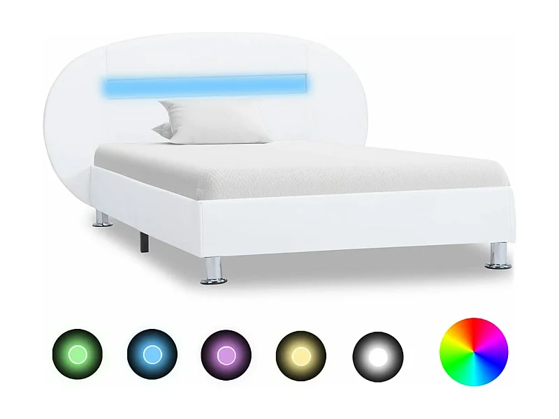 Cadre de lit avec LED Blanc Similicuir 100 x 200 cm