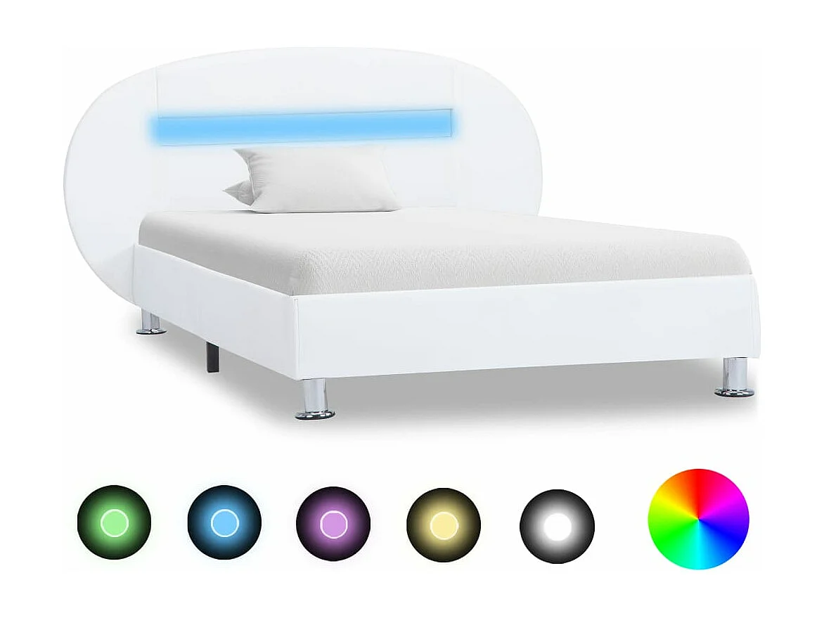 Cadre de lit avec LED Blanc Similicuir 100 x 200 cm