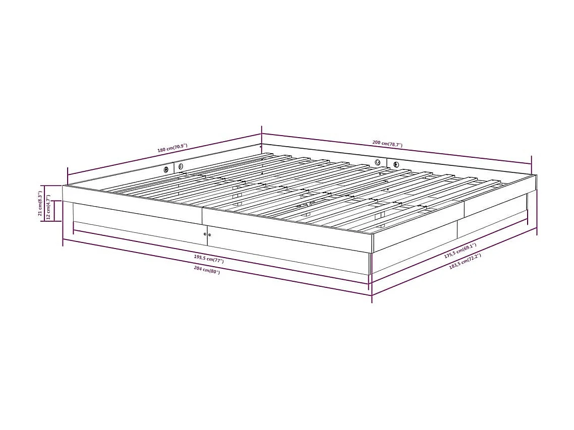 Estrutura de cama super king 180x200 cm madeira maciça