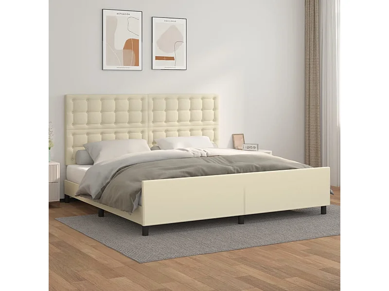 Bedframe met hoofdbord kunstleer crèmekleurig 200x200 cm