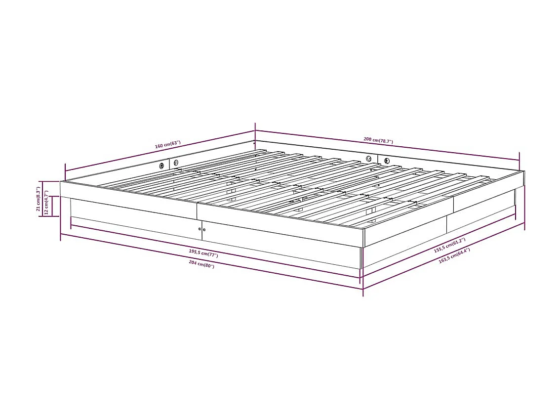Cadre de lit bois massif 160x200 cm