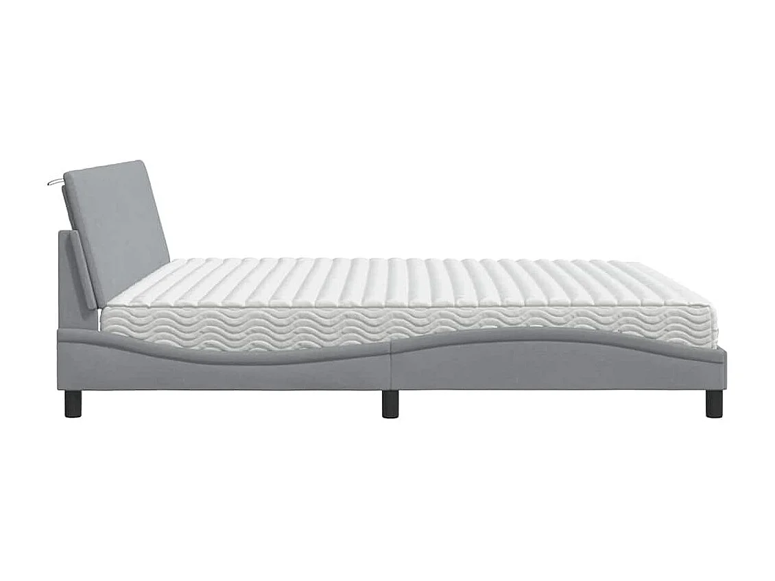 Lit avec matelas gris clair 200x200 cm tissu