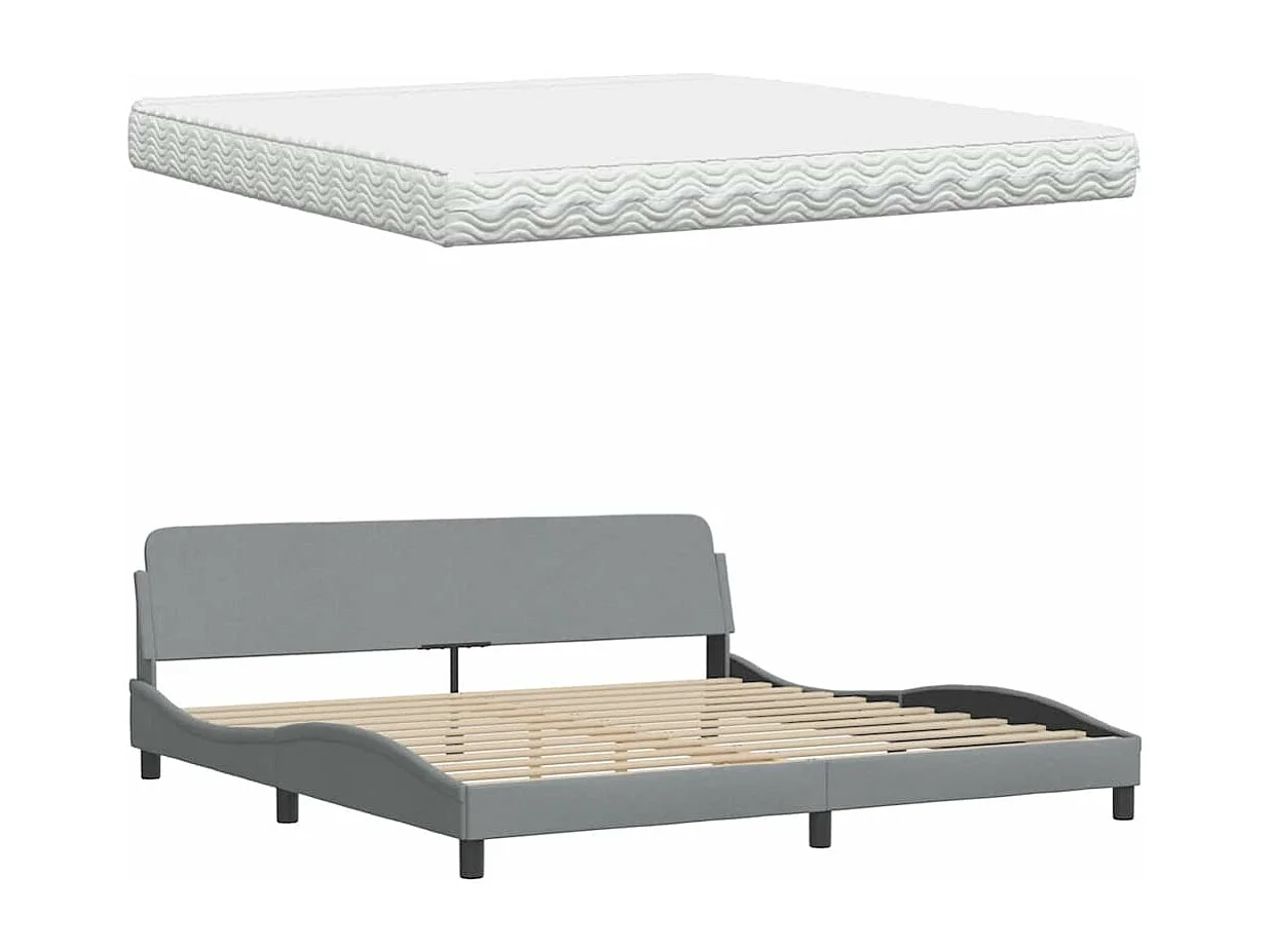 Lit avec matelas gris clair 200x200 cm tissu