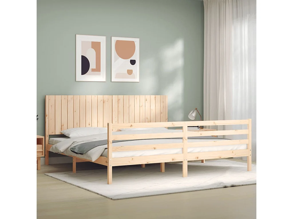 Estrutura de cama com cabeceira 200x200 cm madeira maciça