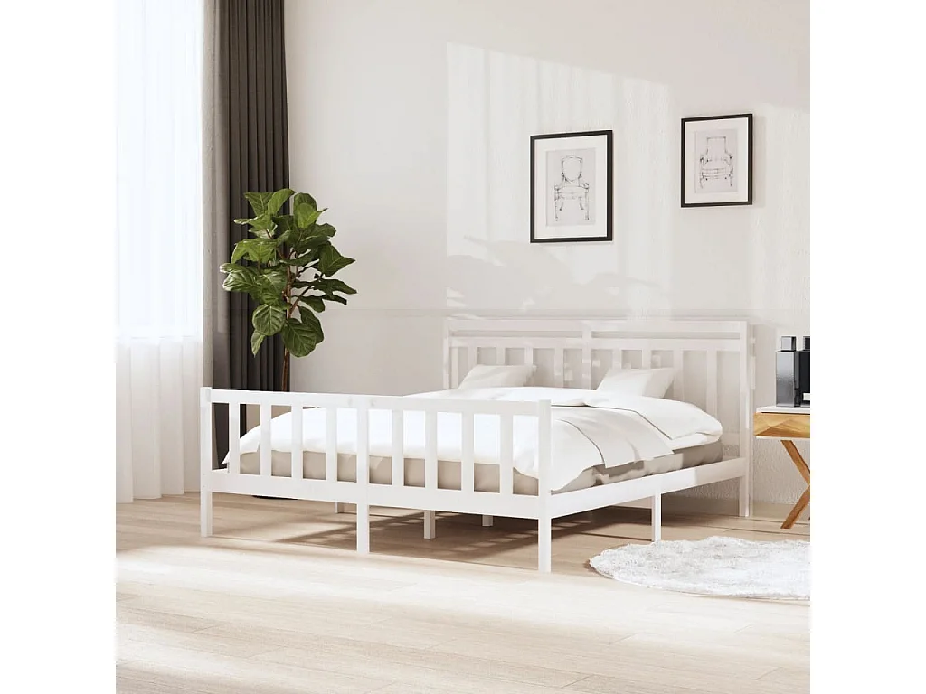 Cadre de lit Blanc Bois massif 180x200 cm Super King
