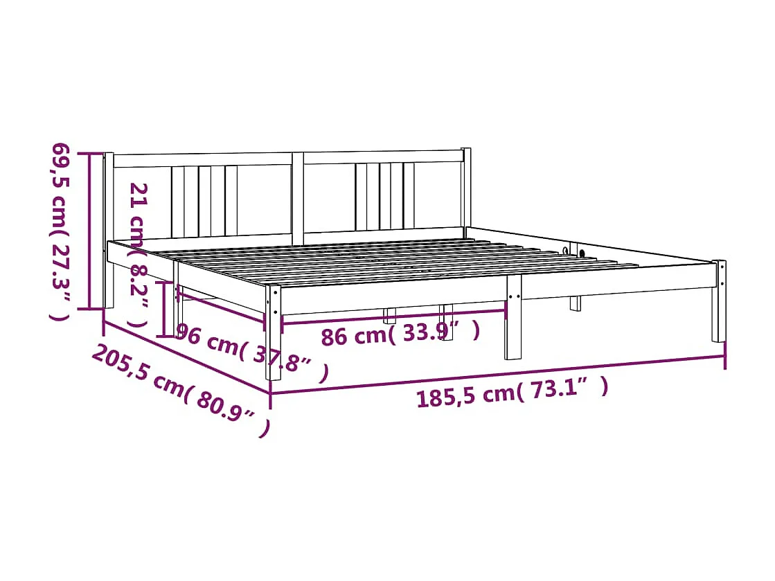 Cadre de lit Bois massif 180x200 cm Super King