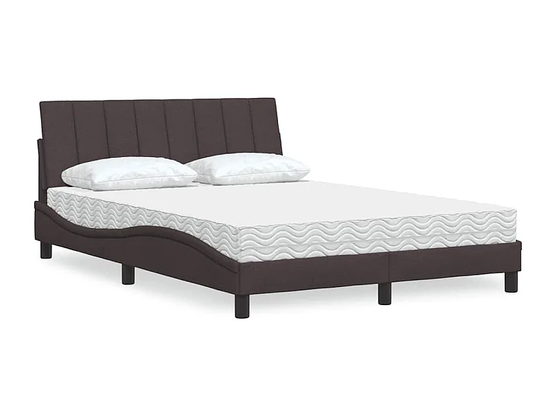 Lit avec matelas marron foncé 140x190 cm tissu