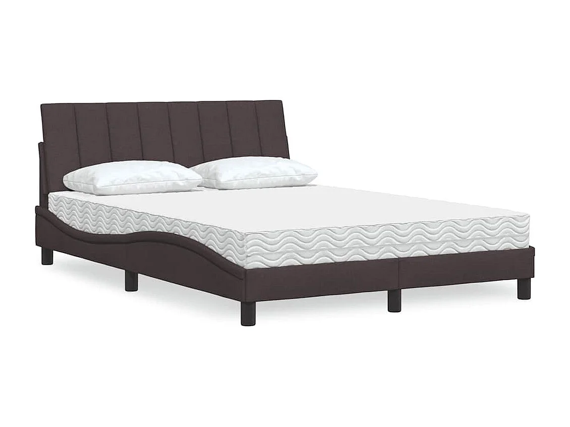 Lit avec matelas marron foncé 140x190 cm tissu