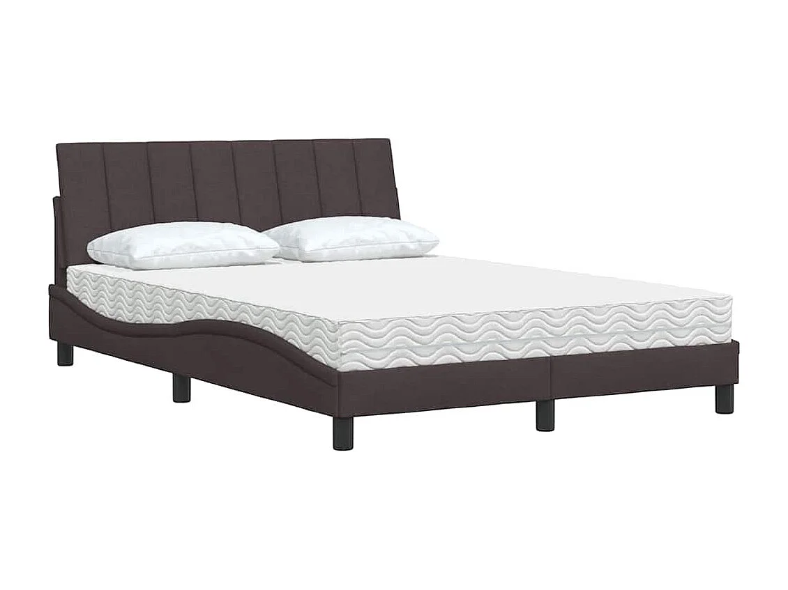 Lit avec matelas marron foncé 140x190 cm tissu