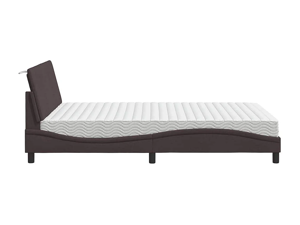 Lit avec matelas marron foncé 140x190 cm tissu