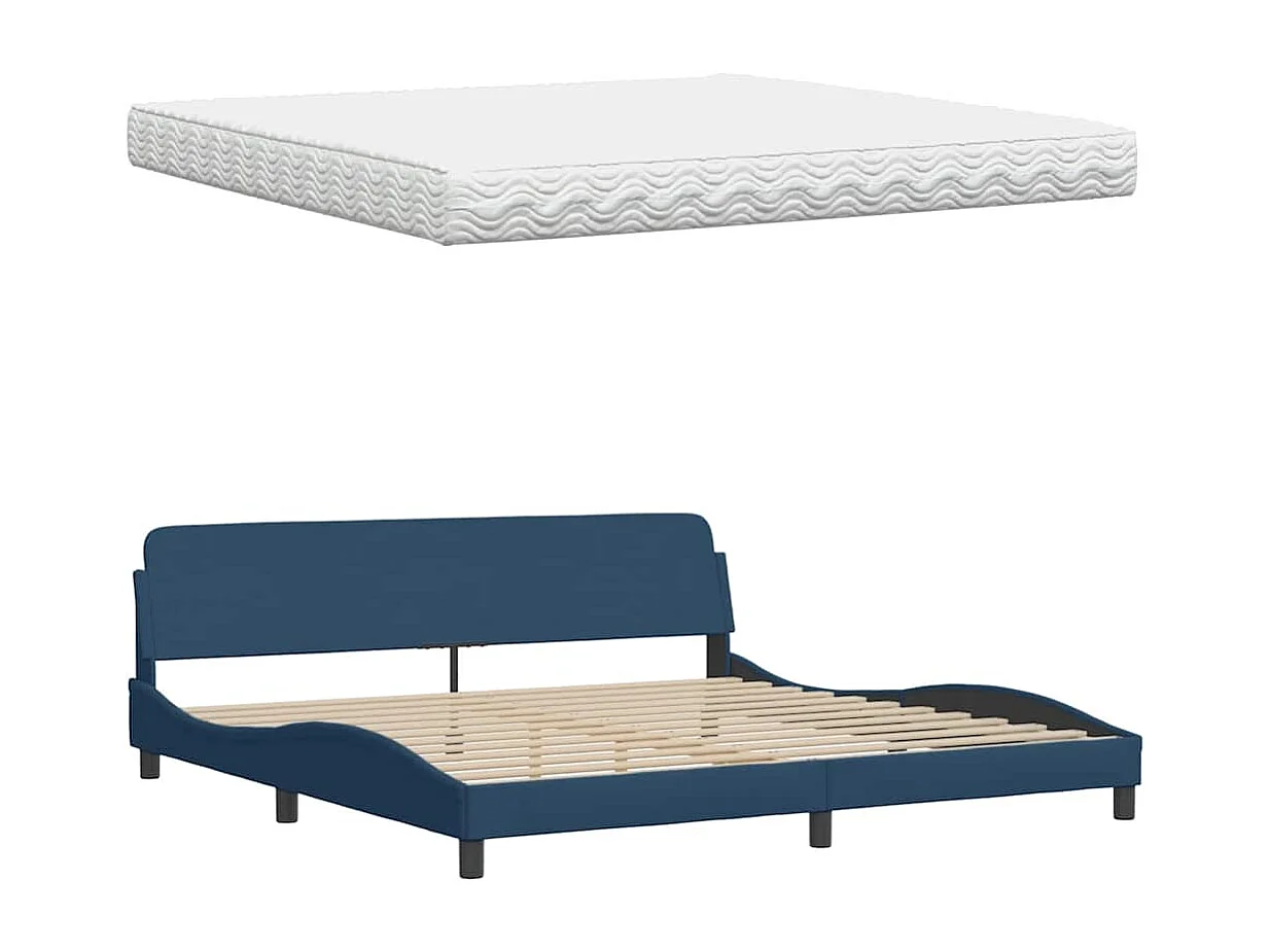 Lit avec matelas bleu 200x200 cm tissu