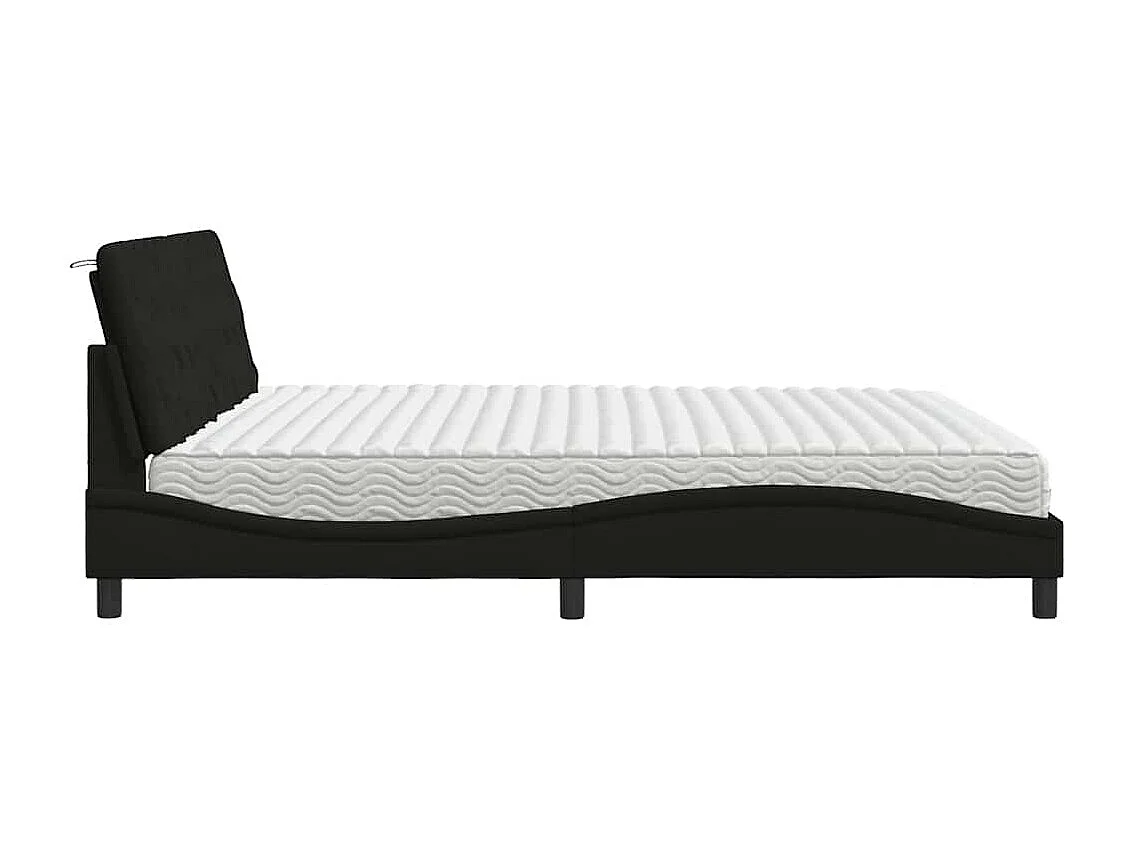 Lit avec matelas noir 200x200 cm tissu