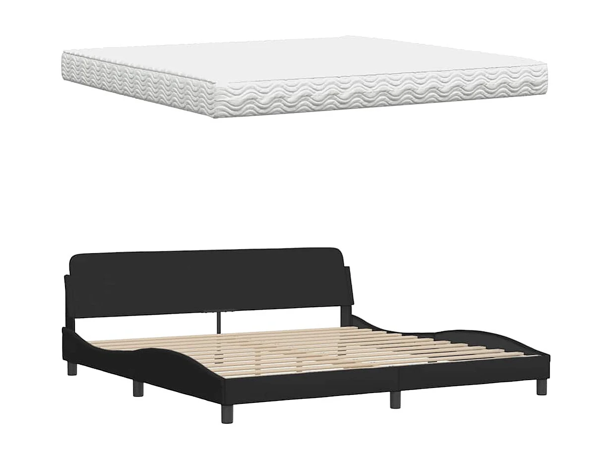Lit avec matelas noir 200x200 cm tissu