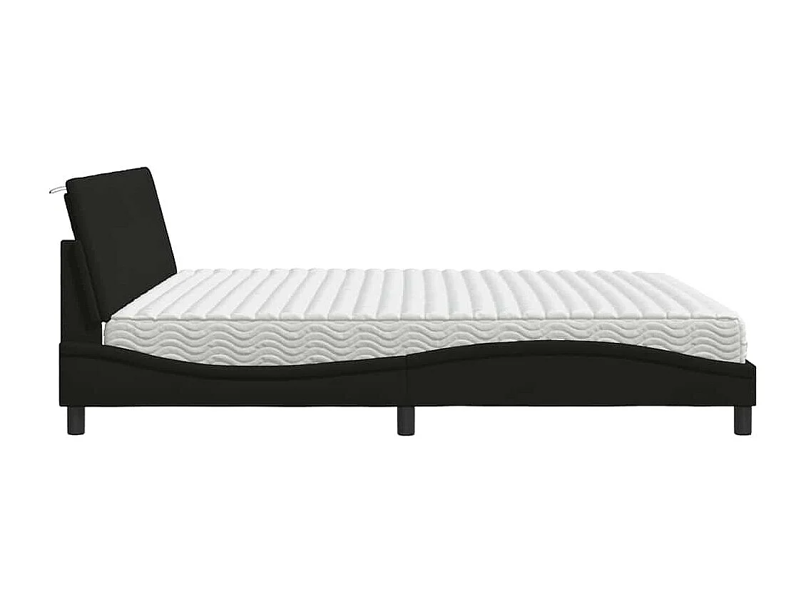 Lit avec matelas noir 200x200 cm tissu