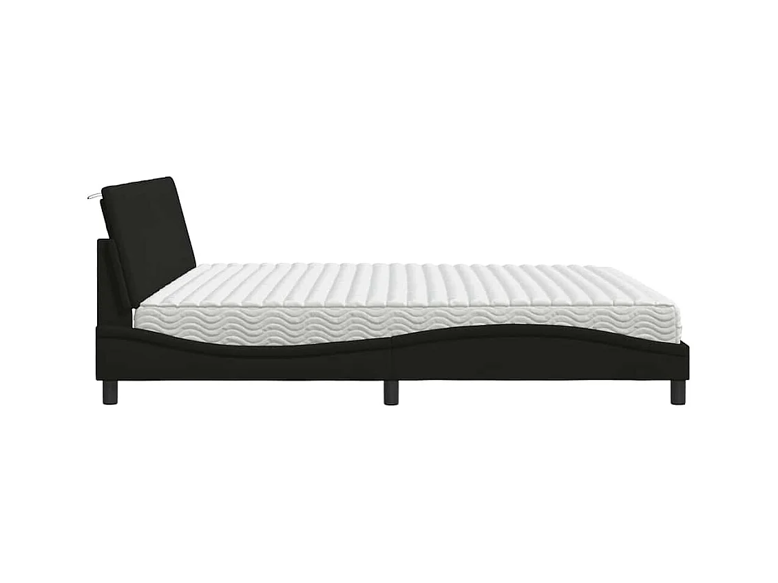Lit avec matelas noir 200x200 cm tissu