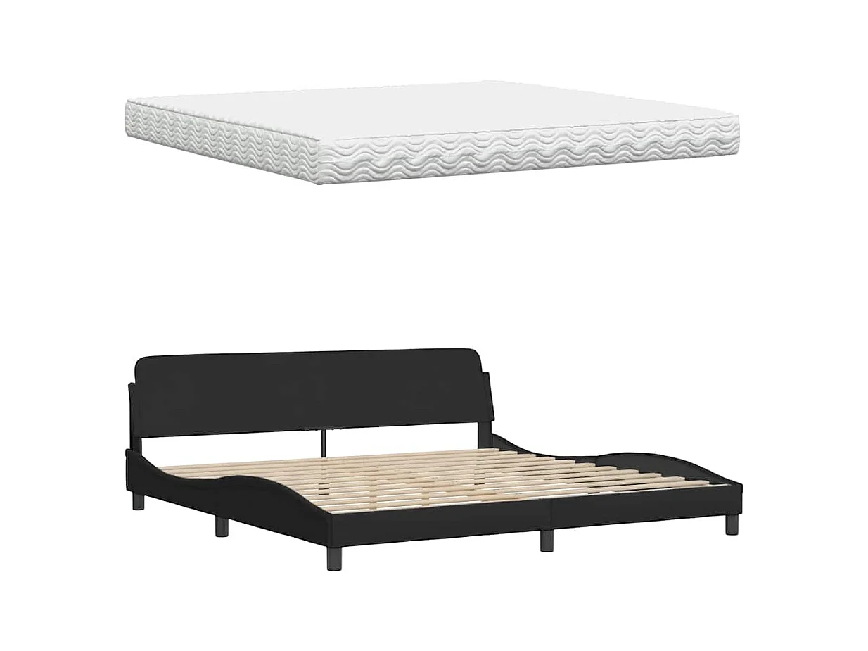 Lit avec matelas noir 200x200 cm tissu