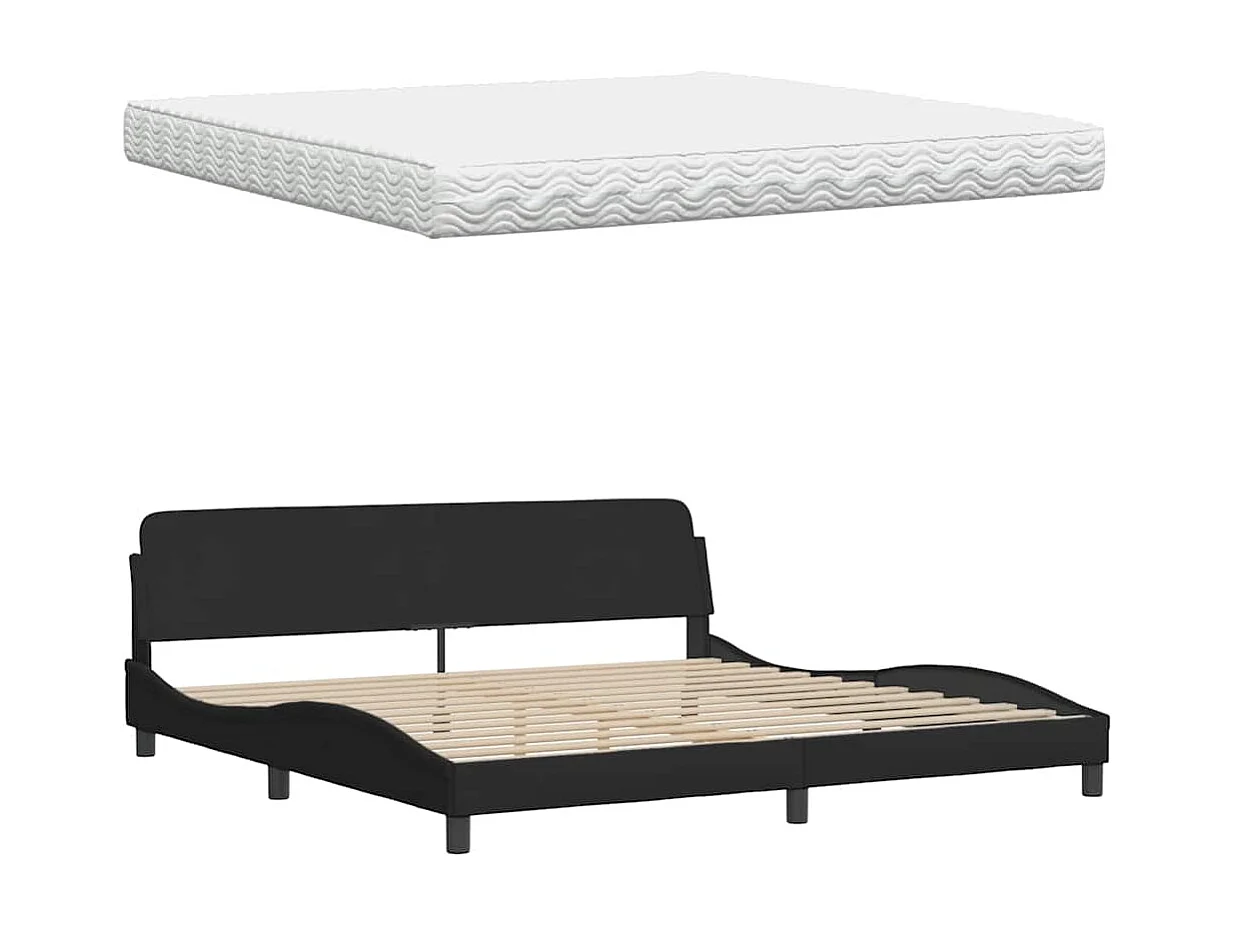 Lit avec matelas noir 200x200 cm tissu