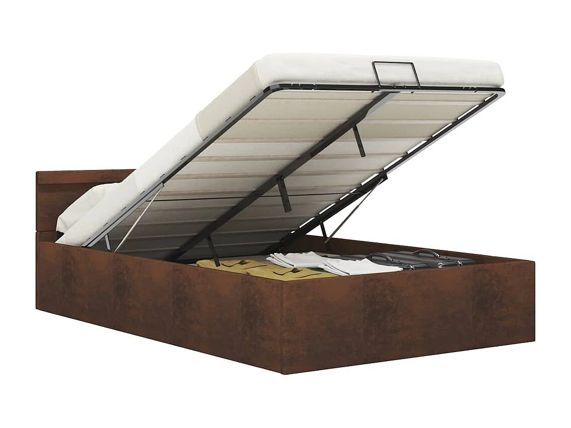 Cadre de lit à stockage hydraulique LED marron tissu 120x200 cm