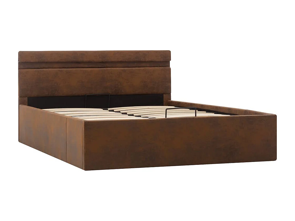 Cadre de lit à stockage hydraulique LED marron tissu 120x200 cm