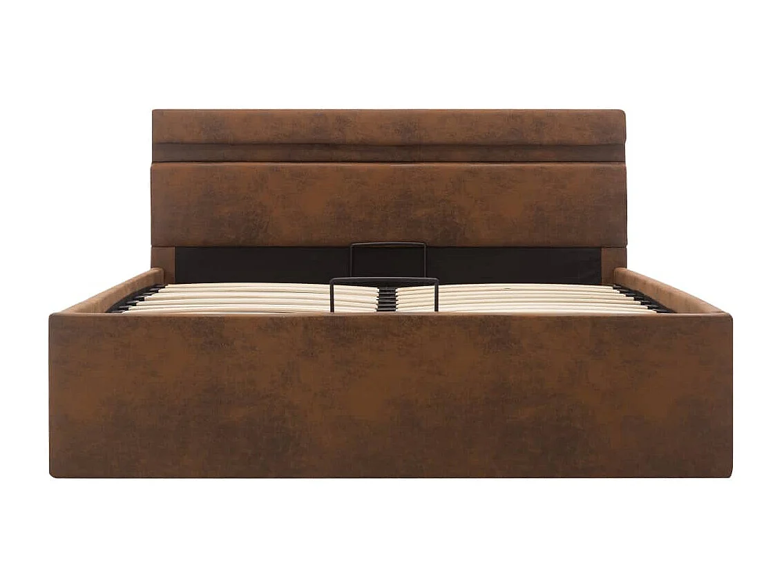 Cadre de lit à stockage hydraulique LED marron tissu 120x200 cm