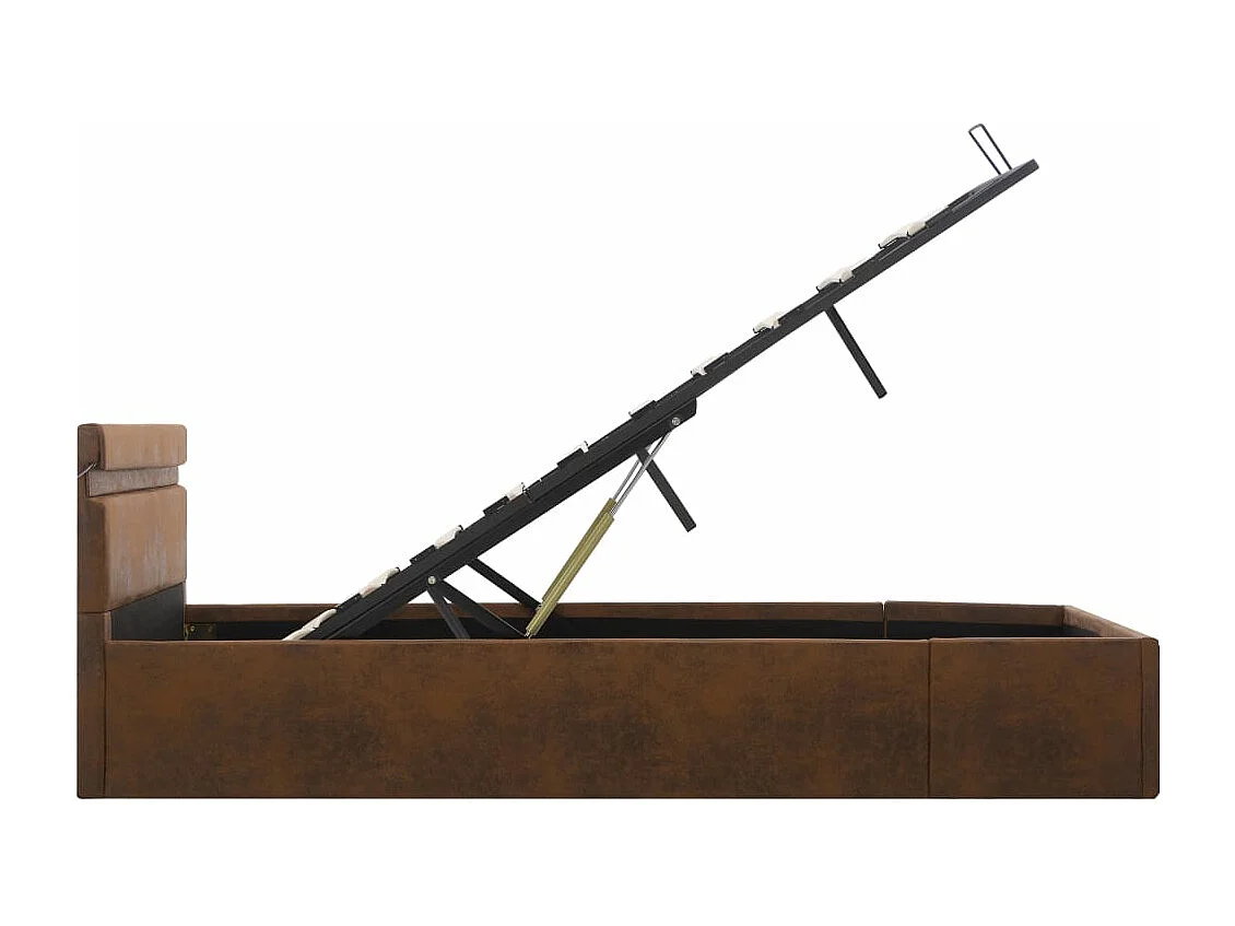 Cadre de lit à stockage hydraulique LED marron tissu 120x200 cm