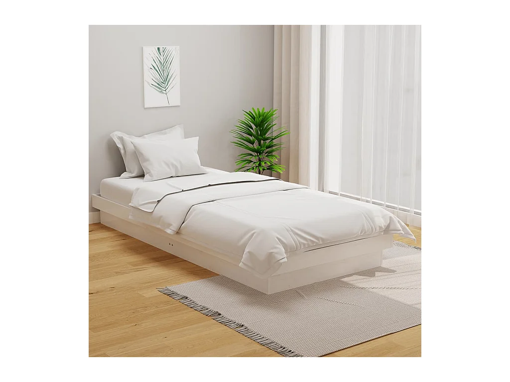 Cadre de lit blanc bois massif 90x190 cm simple