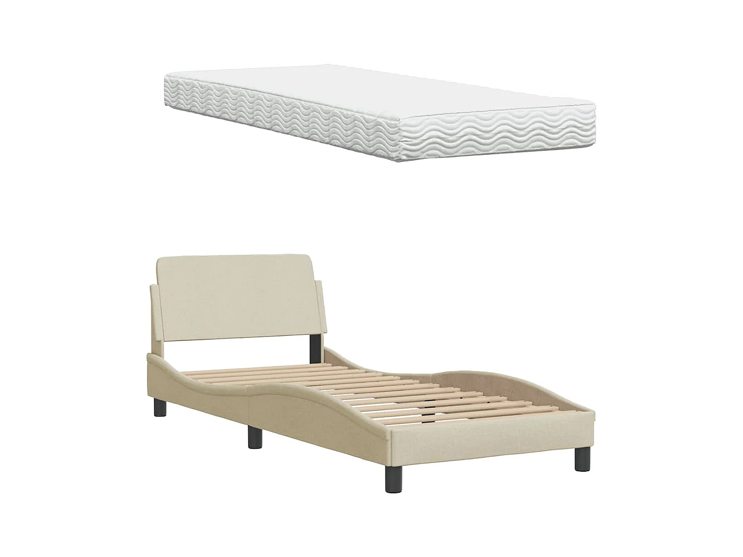 Lit avec matelas crème 90x190 cm tissu