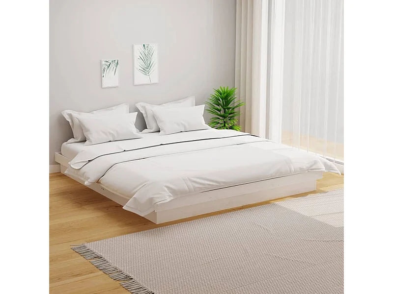 Cadre de lit blanc bois massif 180x200 cm super king
